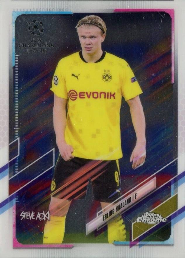 2020 Topps Chrome X Steve Aoki UEFA Champions League Neon Future Erling Haaland #49 Soccer Card