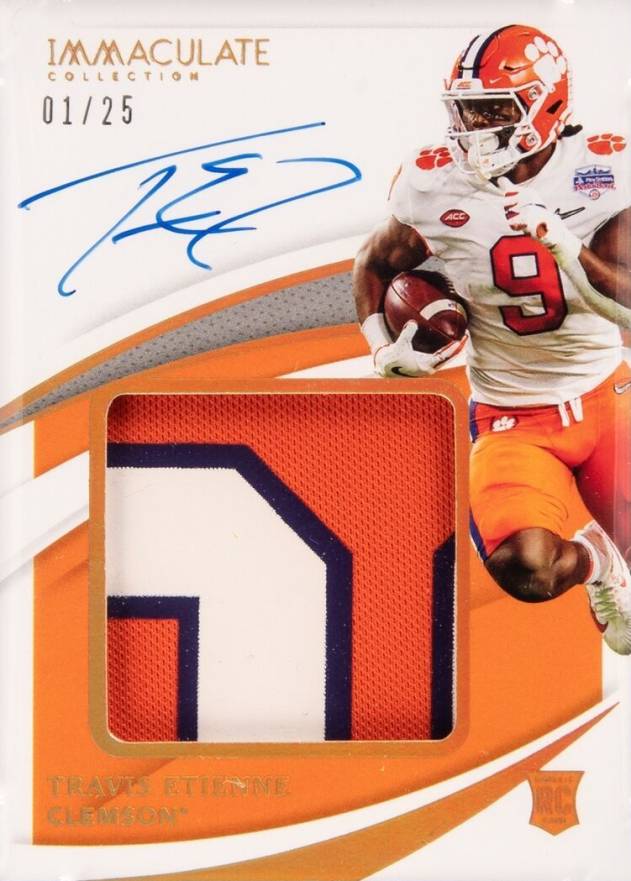 2021 Panini Immaculate Collection Collegiate Premium Patches Rookie Autographs Travis Etienne Jr. #PPATE Football Card