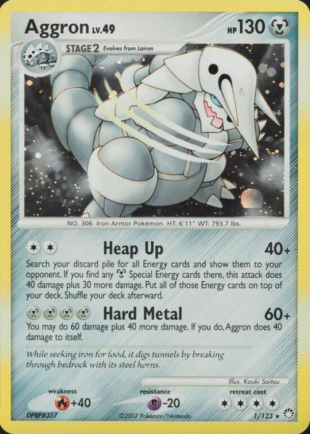 2007 Pokemon Diamond & Pearl Mysterious Treasures Aggron-Holo #1 TCG Card