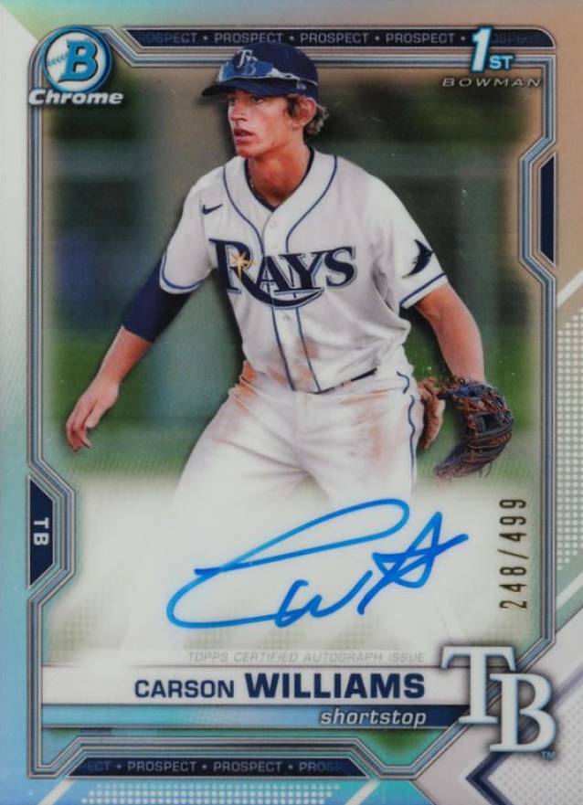 2021 Bowman Draft Chrome Draft Pick Autographs Carson Williams #CDACW Baseball Card