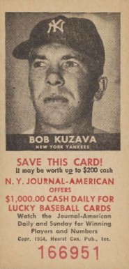 1954 N.Y. Journal-American Bob Kuzava # Baseball Card