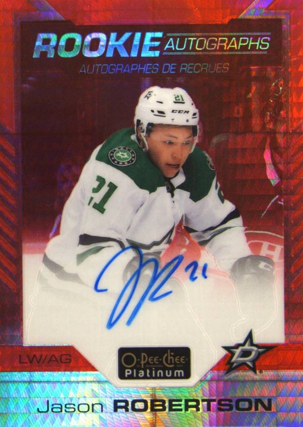 2020 O-Pee-Chee Platinum Rookie Autographs Jason Robertson #RJR Hockey Card