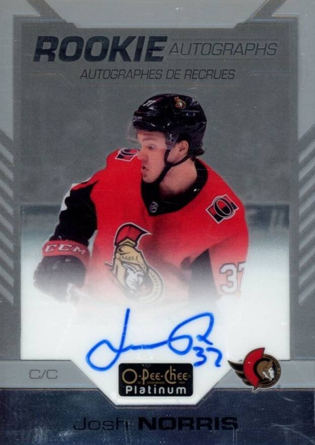 2020 O-Pee-Chee Platinum Rookie Autographs Josh Norris #RJN Hockey Card