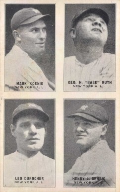1929 Exhibits Four-on-one Durocher/Gehrig/Koenig/Ruth #21 Baseball Card