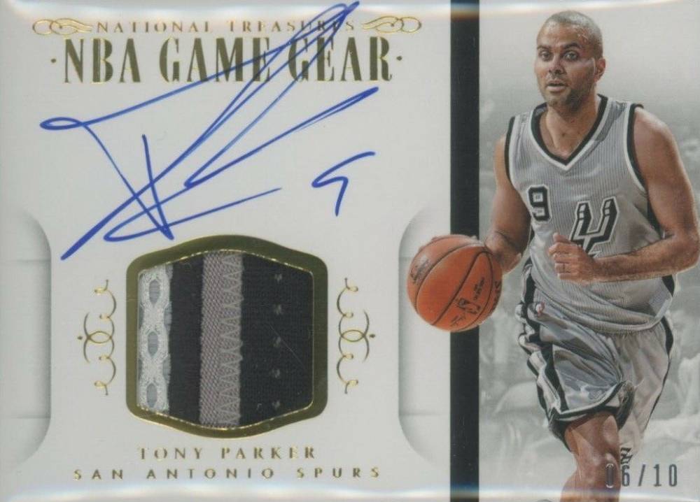 2014 National Treasures NBA Game Gear Signatures Tony Parker #TP Basketball Card