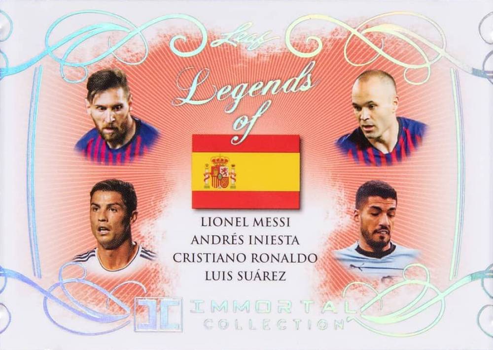 2018 Leaf Soccer Immortal Collection Legends of Spain Andres Iniesta/Cristiano Ronaldo/Lionel Messi/Luis Suarez #03 Soccer Card