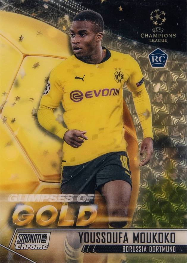 2020 Stadium Club Chrome UEFA Champions League Glimpses of Gold Youssoufa Moukoko #YM Soccer Card