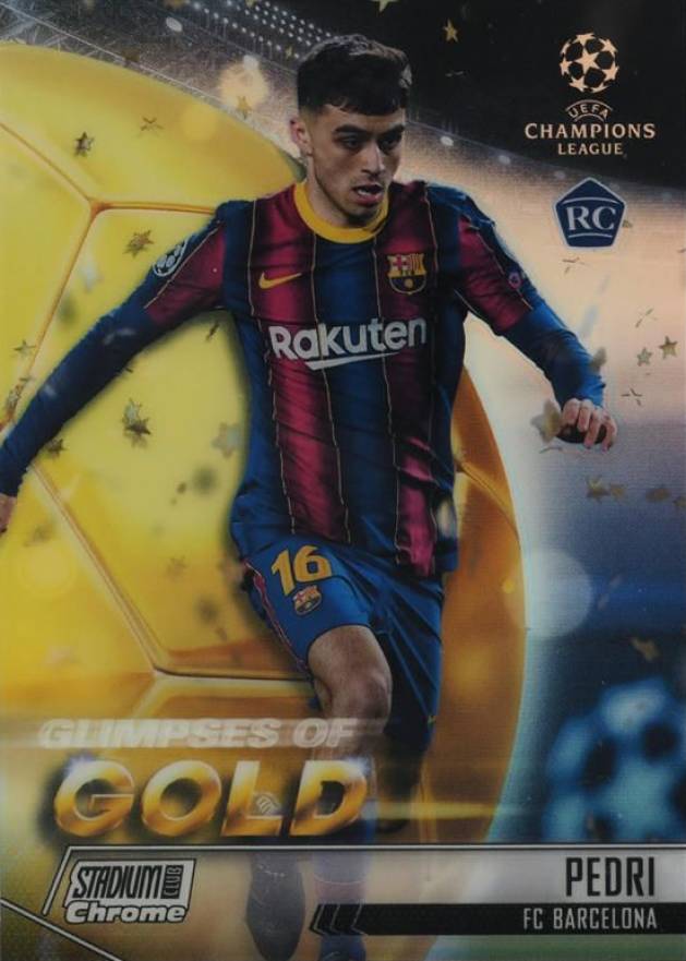 2020 Stadium Club Chrome UEFA Champions League Glimpses of Gold Pedri #P Soccer Card