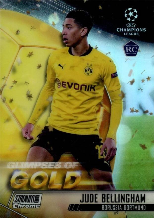 2020 Stadium Club Chrome UEFA Champions League Glimpses of Gold Jude Bellingham #JB Soccer Card