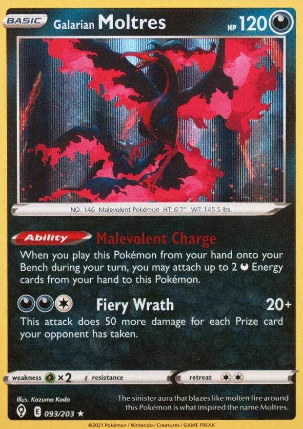 2021 Pokemon Sword & Shield Evolving Skies Galarian Moltres-Holo #093 TCG Card