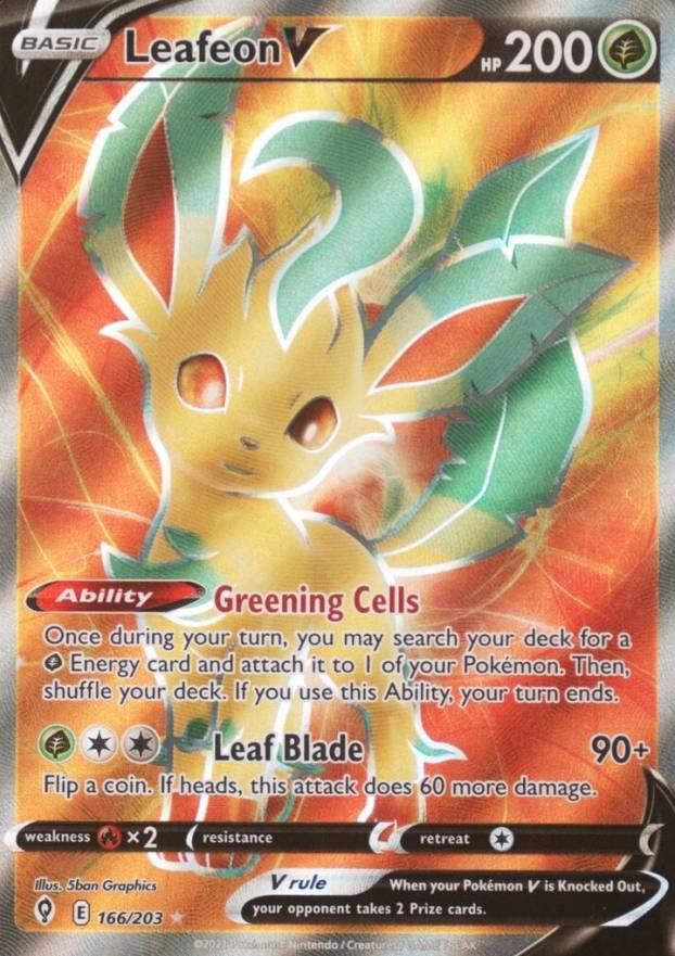 2021 Pokemon Sword & Shield Evolving Skies Full Art/Leafeon V #166 TCG Card