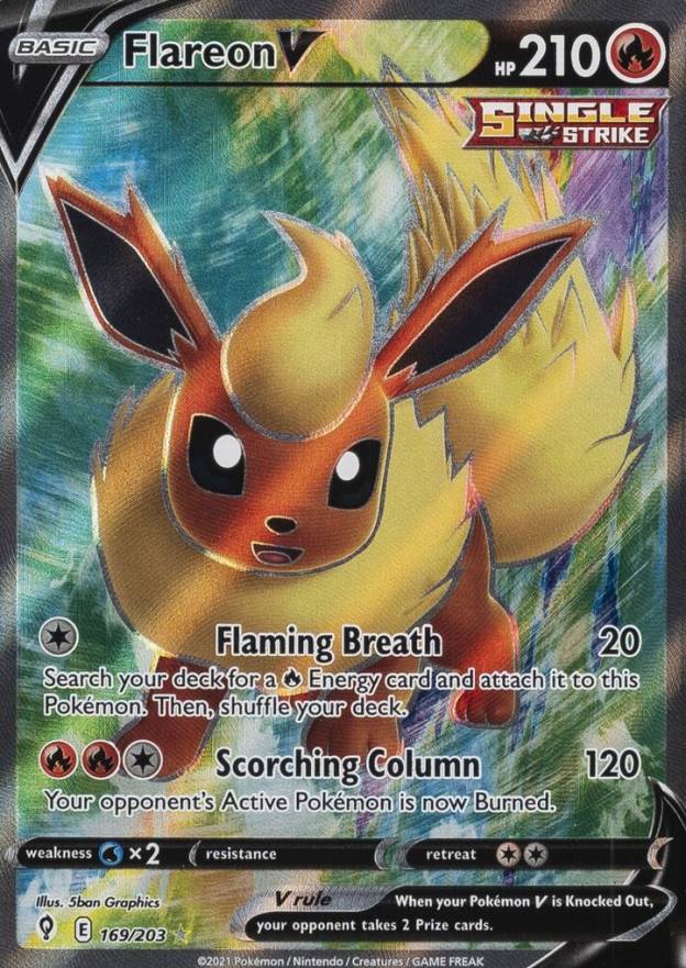 2021 Pokemon Sword & Shield Evolving Skies Full Art/Flareon V #169 TCG Card