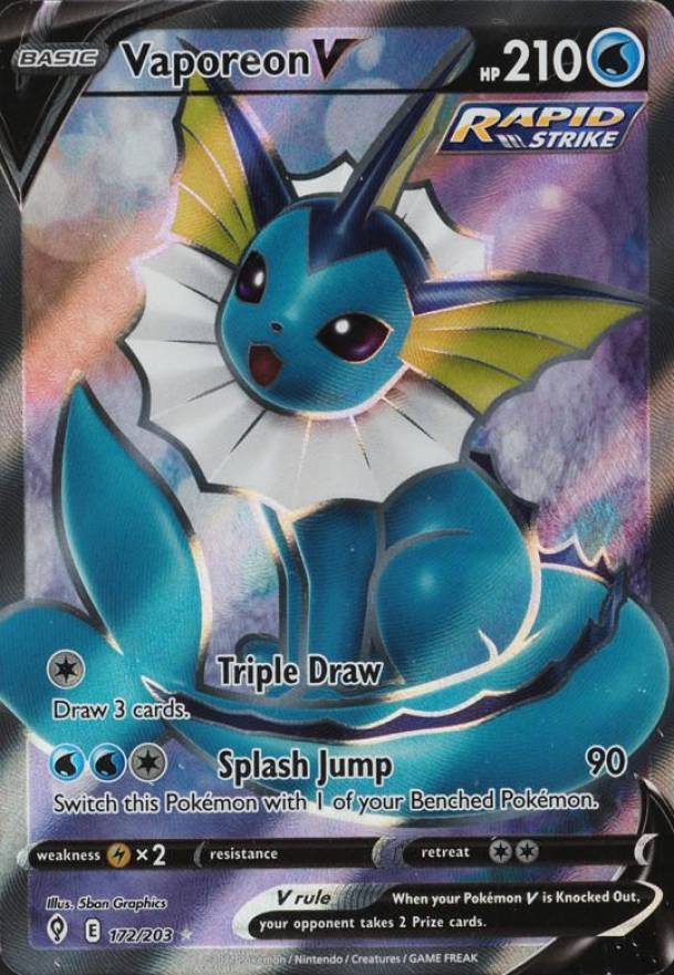 2021 Pokemon Sword & Shield Evolving Skies Full Art/Vaporeon V #172 TCG Card