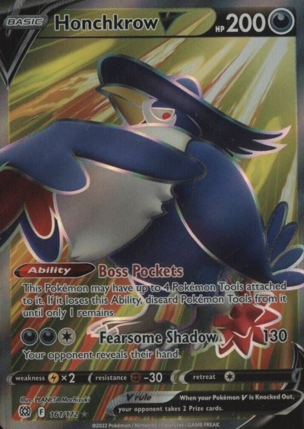 2022 Pokemon Sword & Shield Brilliant Stars Full Art/Honchkrow V #161 TCG Card