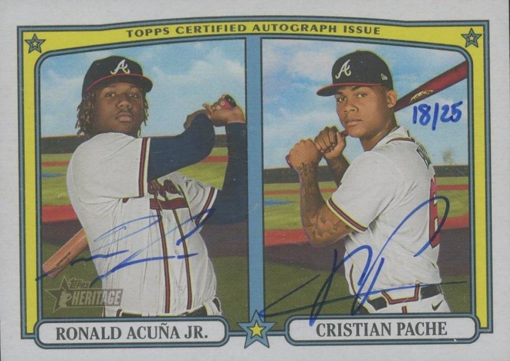 2021 Topps Heritage Real One Dual Autographs Cristian Pache/Ronald Acuna Jr. #RA Baseball Card