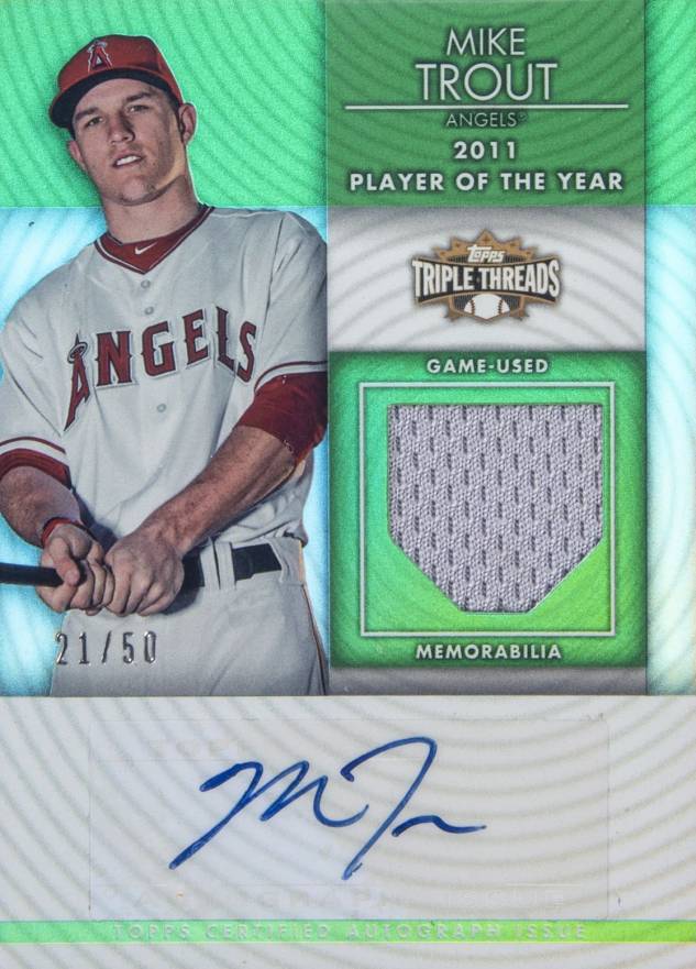 2012 Topps Triple Threads Unity Autograph Relics Mike Trout #10 Baseball Card