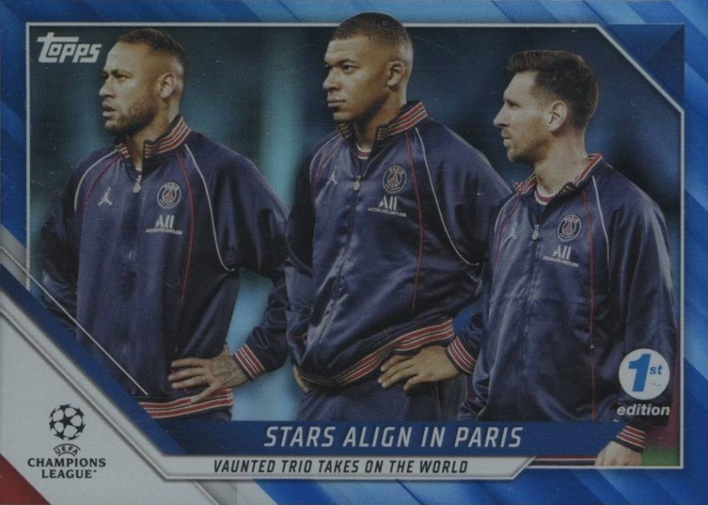 2021 Topps UEFA Champions League 1st Edition Kylian Mbappe/Lionel Messi/Neymar Jr. #62 Soccer Card