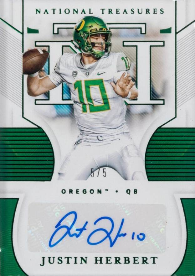 2021 Panini National Treasures Collegiate Signatures Justin Herbert #SIJHE Football Card