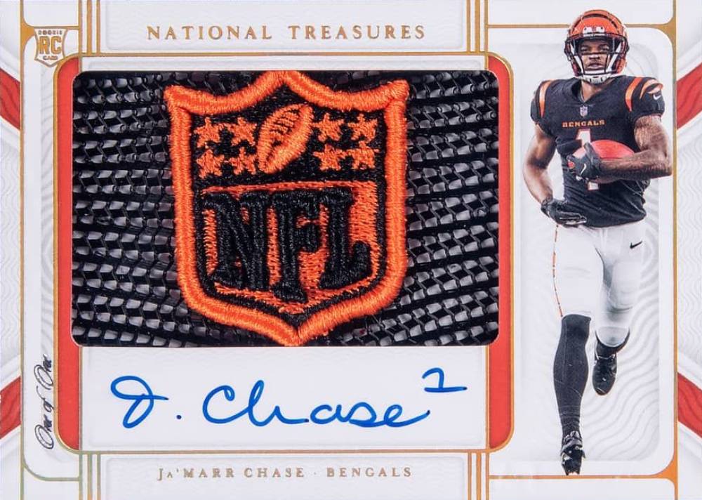 2021 Panini National Treasures Rookie Hats Off Signatures Team Logo Ja'Marr Chase #JC Football Card