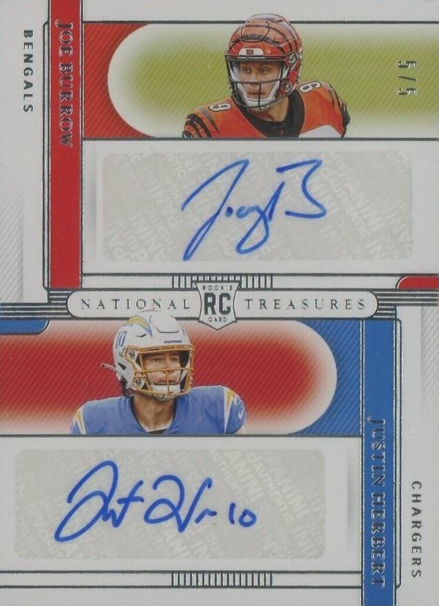 2020 Panini National Treasures Rookie Dual Signatures Joe Burrow/Justin Herbert #RSBH Football Card