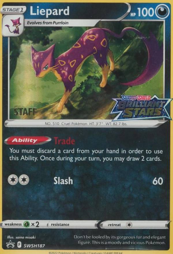 2022 Pokemon Sword & Shield Black Star Promo Liepard-Holo #187 TCG Card