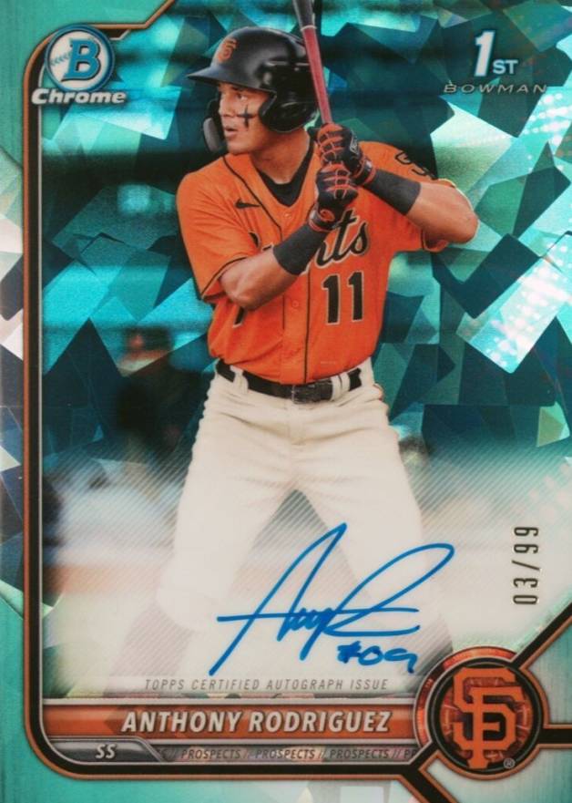 2022 Bowman Sapphire Edition Chrome Prospect Autographs Anthony Rodriguez #ARZ Baseball Card