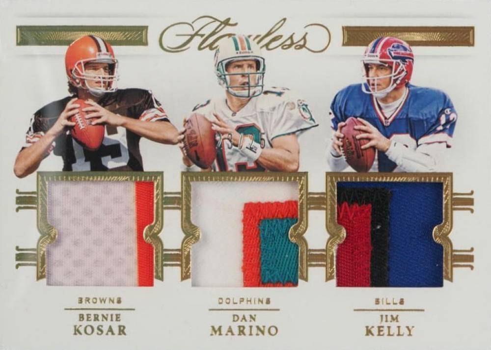 2021 Panini Flawless Triple Patches Bernie Kosar/Dan Marino/Jim Kelly #TP6 Football Card