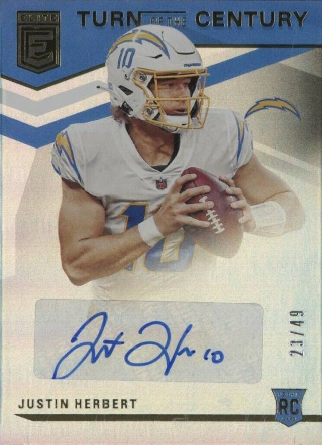 2020 Panini Chronicles Elite Turn of the Century Autographs Justin Herbert #JH Football Card