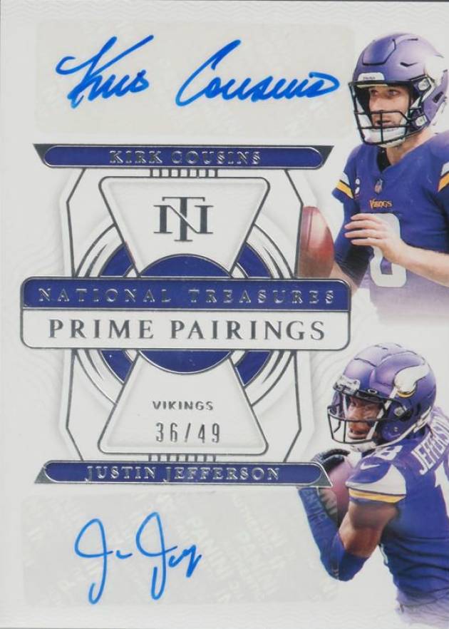 2021 Panini National Treasures Prime Pairings Autographs Justin Jefferson/Kirk Cousins #KJ Football Card