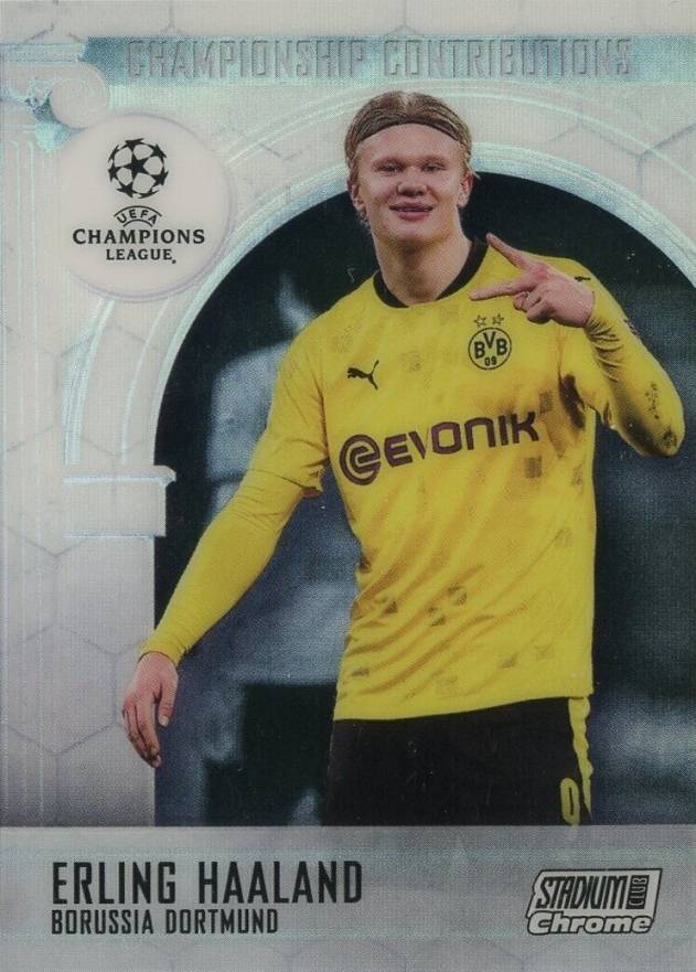 2020 Stadium Club Chrome UEFA Champions League Championship Contributions Erling Haaland #EH Soccer Card