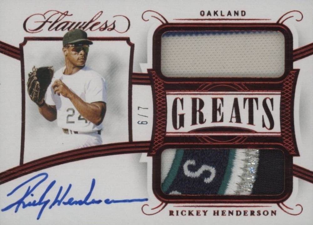 2020 Panini Flawless Greats Dual Memorabilia Autographs Ricky Henderson #GDMRH Baseball Card