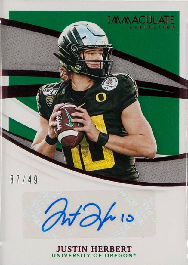 2021 Panini Immaculate Collection Collegiate Immaculate Ink Justin Herbert #IIJH Football Card