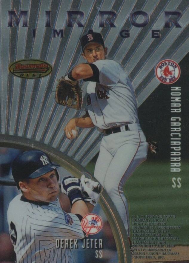 1997 Bowman's Best Mirror Image Barry Larkin/Derek Jeter/Hiram Bocachica/Nomar Garciaparra #MI1 Baseball Card