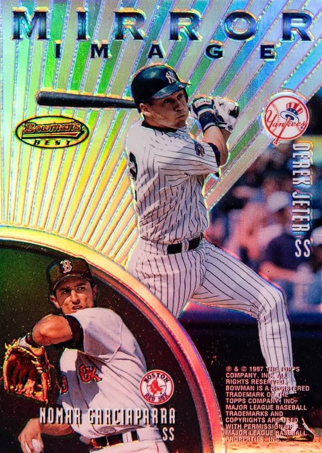 1997 Bowman's Best Mirror Image Barry Larkin/Derek Jeter/Hiram Bocachica/Nomar Garciaparra #MI1 Baseball Card