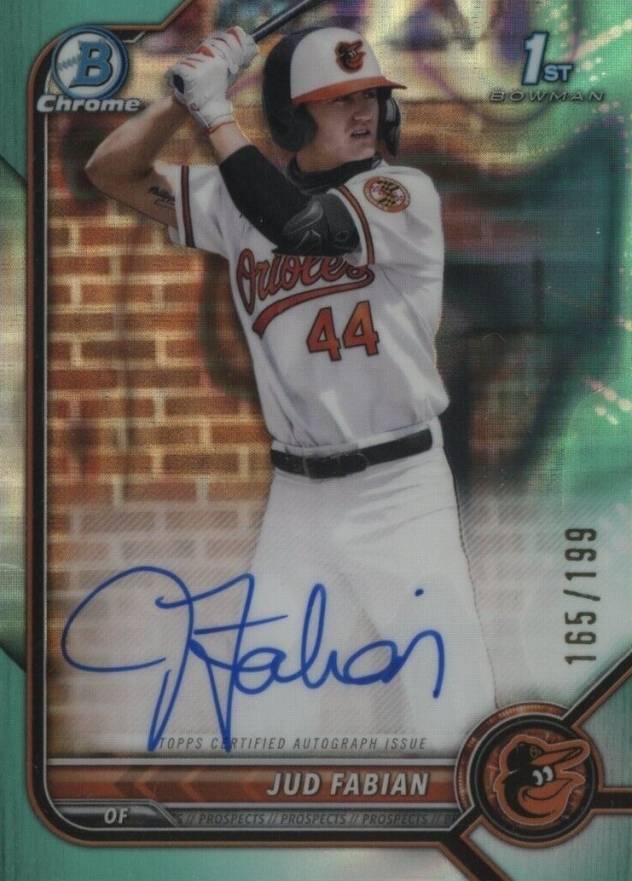 2022 Bowman Draft Chrome Draft Pick Autographs Jud Fabian #CDAJF Baseball Card