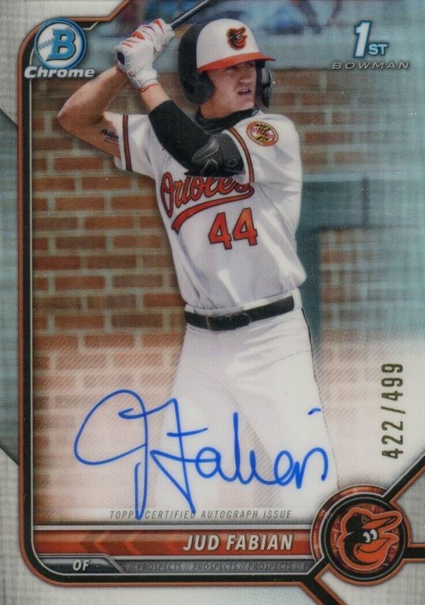 2022 Bowman Draft Chrome Draft Pick Autographs Jud Fabian #CDAJF Baseball Card