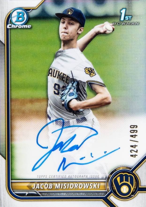 2022 Bowman Draft Chrome Draft Pick Autographs Jacob Misiorowski #CDAJMI Baseball Card