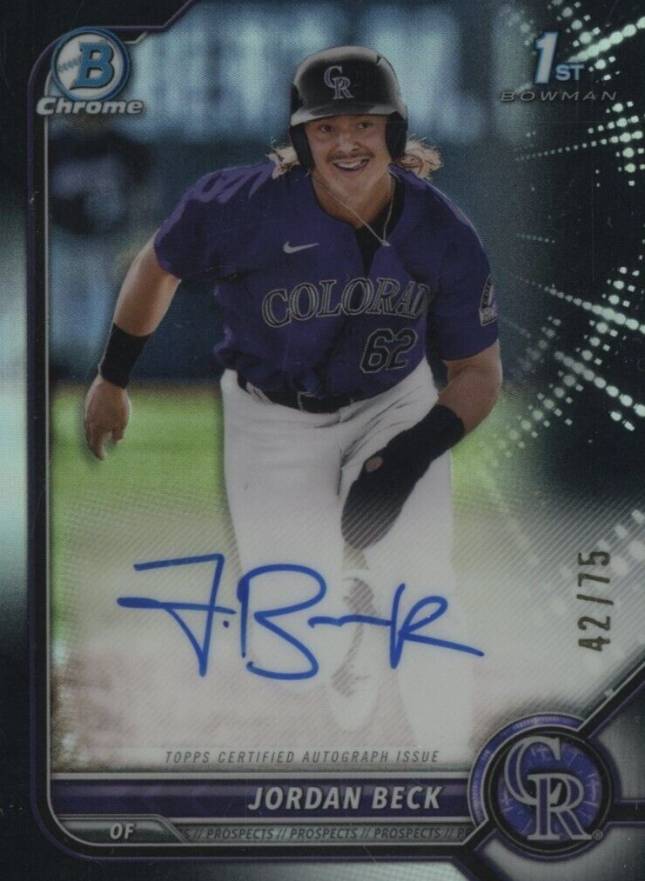 2022 Bowman Draft Chrome Draft Pick Autographs Jordan Beck #CDAJBE Baseball Card