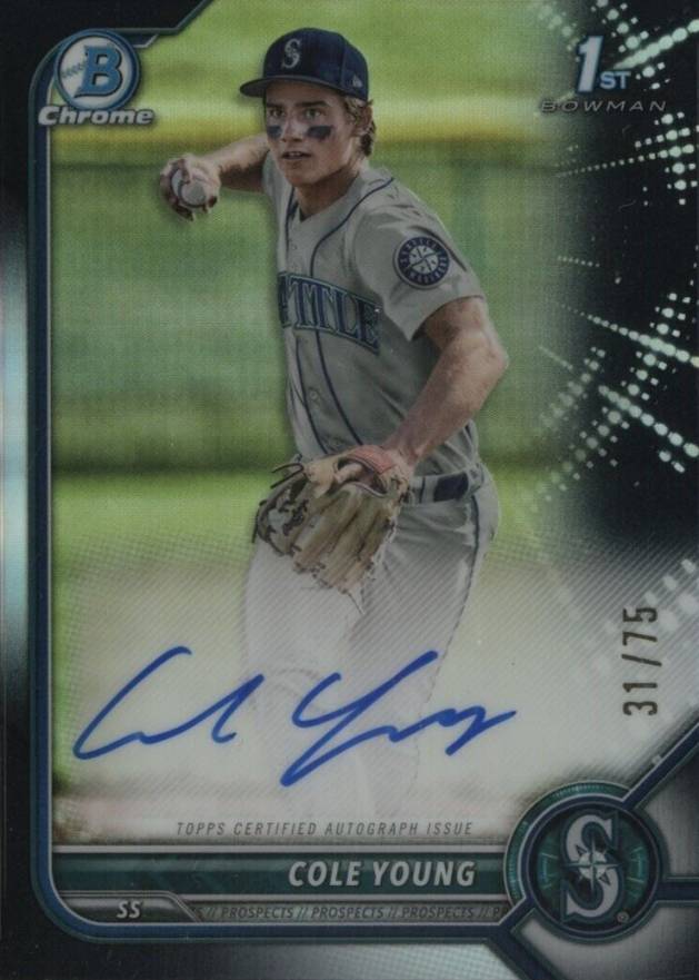 2022 Bowman Draft Chrome Draft Pick Autographs Cole Young #CDACY Baseball Card