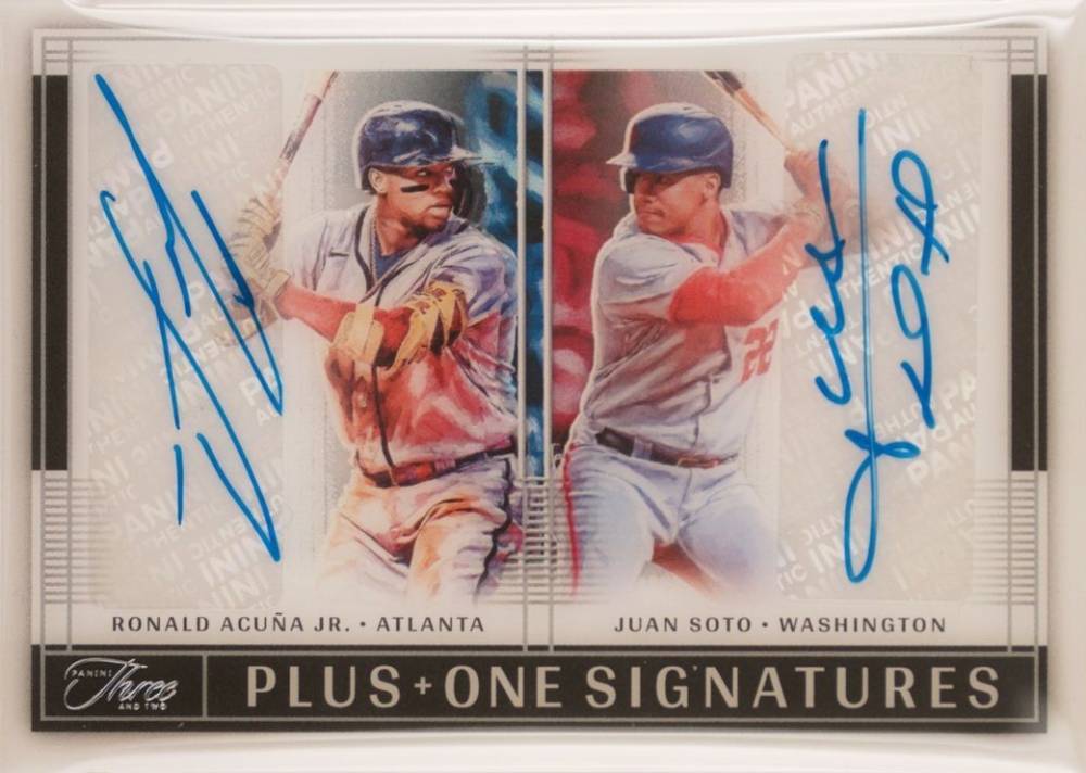 2022 Panini Three and Two Plus One Autographs Juan Soto/Ronald Acuna Jr. #POARJ Baseball Card