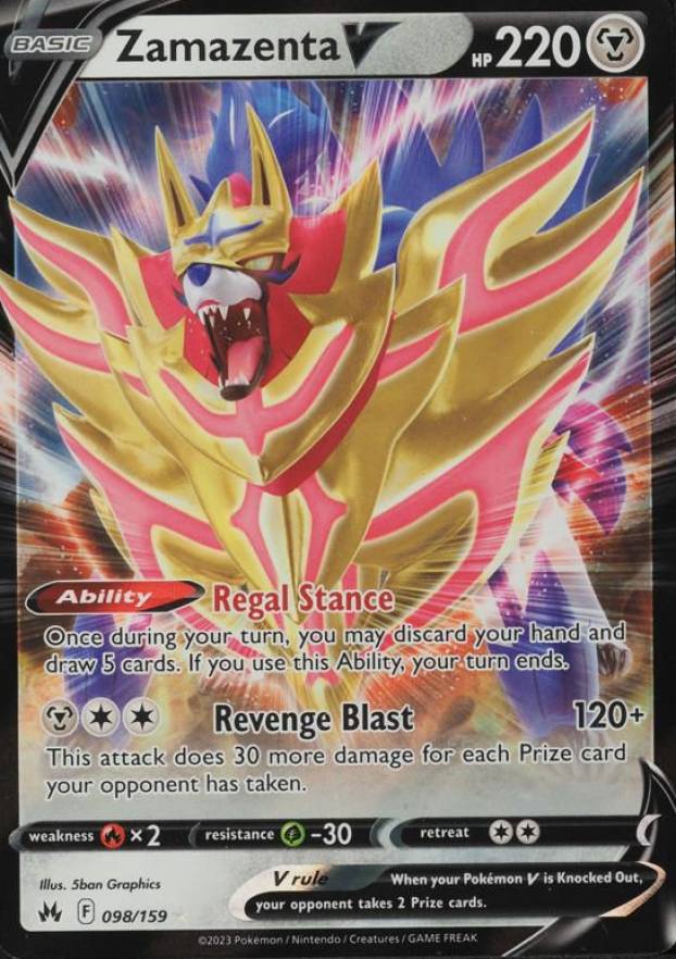 2023 Pokemon Sword & Shield Crown Zenith Zamazenta V #098 TCG Card