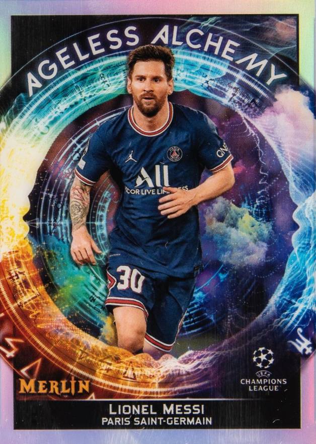 2021 Topps Merlin Chrome UEFA League Ageless Alchemy Lionel Messi #1 Soccer Card