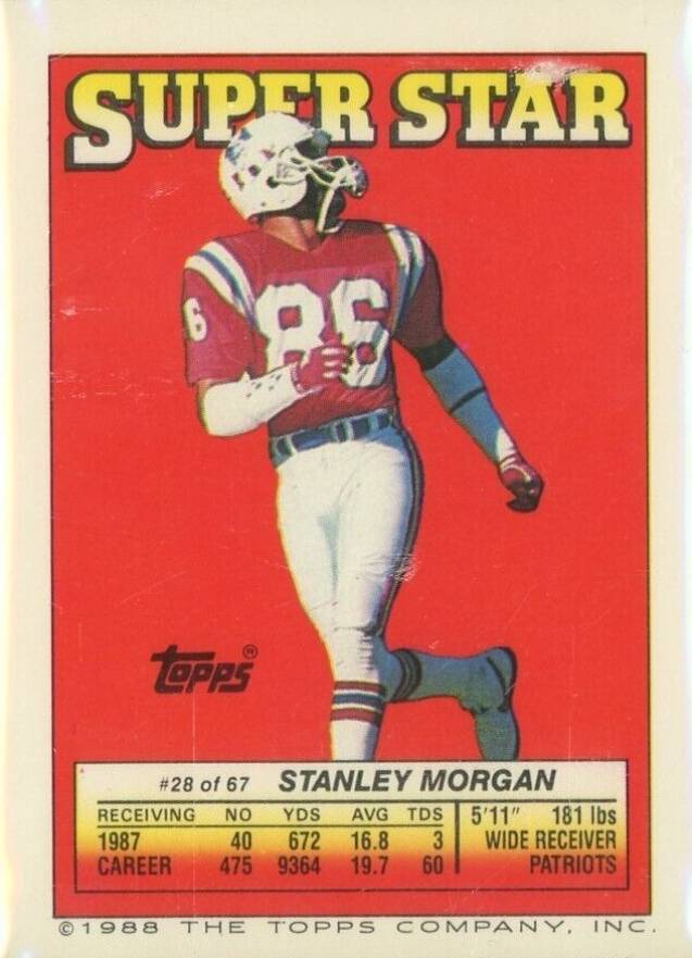 1988 Topps Stickers Stanley Morgan #28 Football Card