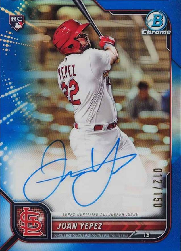 2022 Bowman Chrome Chrome Rookie Autographs Juan Yepez #CRAJY Baseball Card