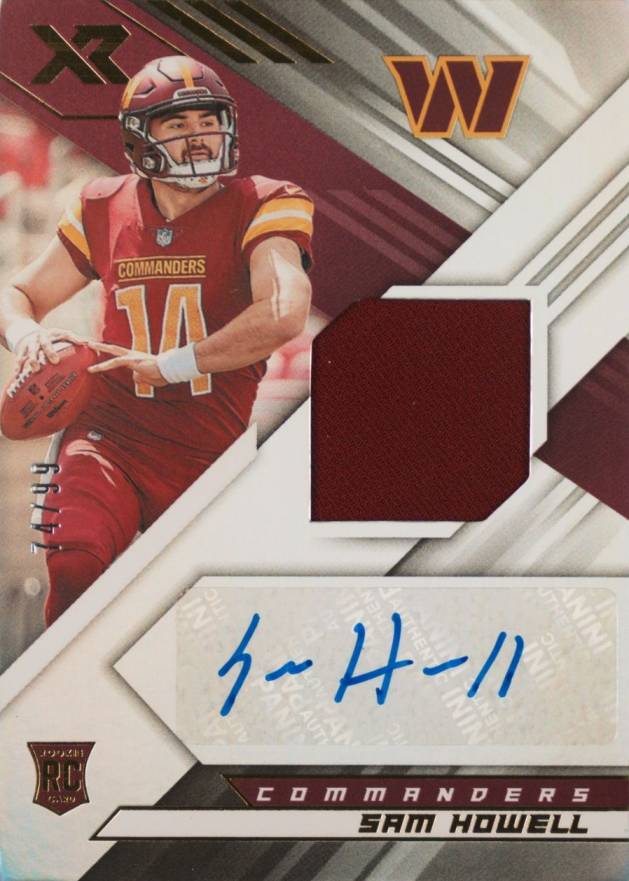 2022 Panini XR Rookie Swatch Autographs Sam Howell #RSASH Football Card