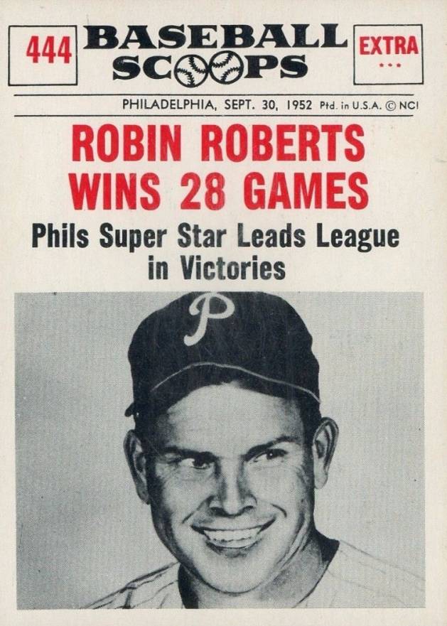 1961 Nu-Card Baseball Scoops Robin Roberts Wins 28 Games #444 Baseball Card