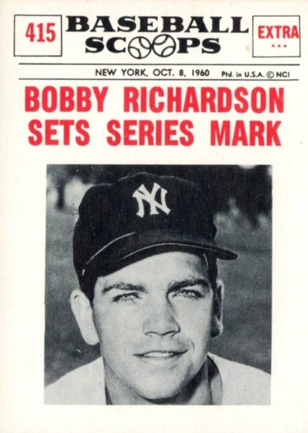 1961 Nu-Card Baseball Scoops Bobby Richardson Sets Series Mark #415 Baseball Card