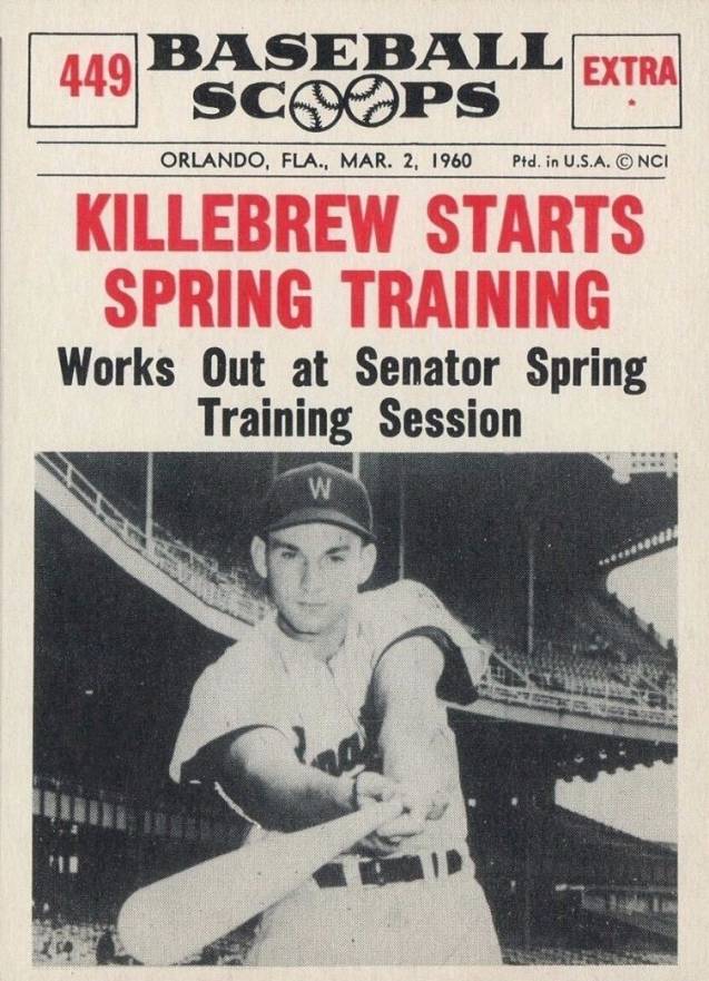 1961 Nu-Card Baseball Scoops Killebrew Starts Spring Training #449 Baseball Card