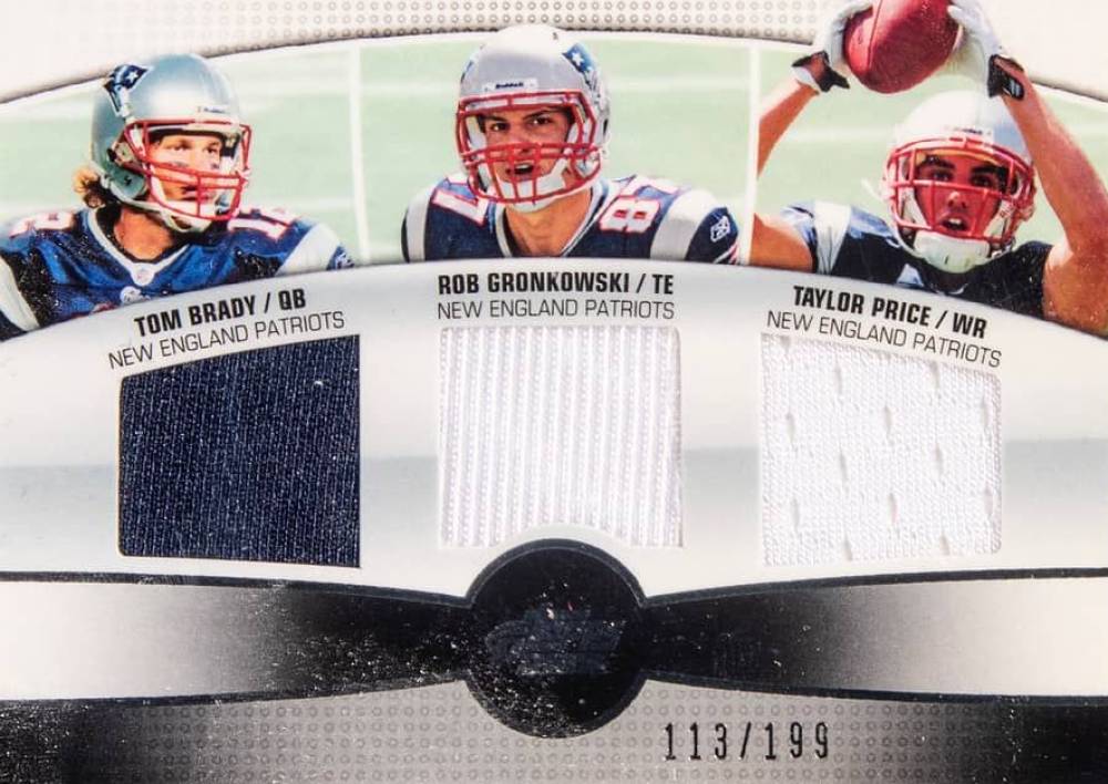 2010 Topps Prime 3rd Quarter Combos Relics Rob Gronkowski/Taylor Price/Tom Brady #BGP Football Card