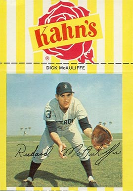 1968 Kahn's Wieners Dick McAuliffe # Baseball Card